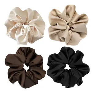 4 count  Satin Silk Scrunchies for Women 7.2 Inches Large Oversize Scrunchies For Thick Hair Ties Ornaments for the Hair (Brown Mix)