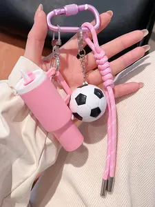Miniature Football-Style Cup Bag Charm Multicolor Braided Rope Keychain Miniature Realistic Water Cup Design Trendy Sporty Style Energetic & Versatile Campus Style Suitable For Students And Football Enthusiasts For Bags And Keys Keychain Accessories