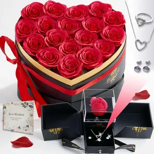 Gifts for Women Artificial Forever  Box & Preserved Roses with Necklace Ring Earrings,Gifts for Her Girlfriend Mom Wife Grandma  Mothers Day Birthday Valentines Christmas Anniversary,Wedding
