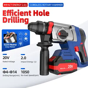 Rechargeable Hammer Drill Tool kit, Cordless Hammer Drill, Vibration Drill, 20 V Batteries, Brushless Motor, SDS-Plus, Stepless Shifting, 3 Modes Switching, For Drilling in Stone，DIY power tools, with storage case.