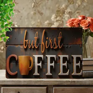 Coffee Themed Metal Sign, Retro Coffee Cup & Letter Pattern Wall Decor, Wall Art for Home Living Room Bedroom Coffee Shop, Vintage Plaque Decor