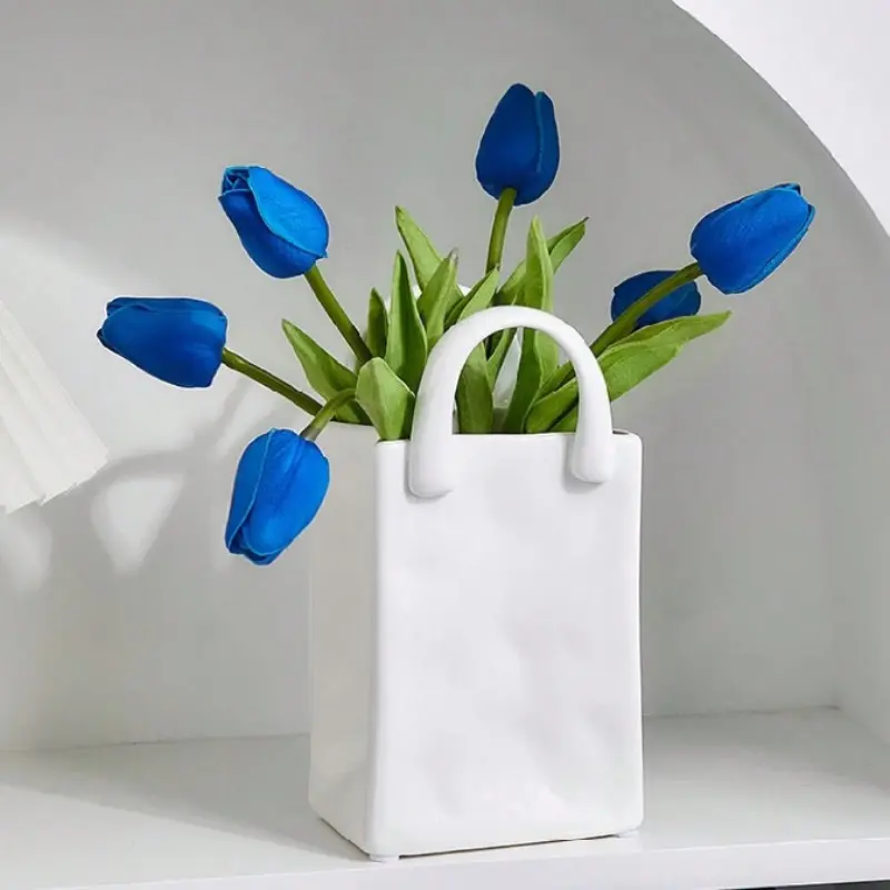 Resin Flower Vase Handbag, Vases For Flowers, Modern Style Minimalist Desktop Organizer, Unique Home & Office Decor, Simple Bag Shape Vase & Pen Holder