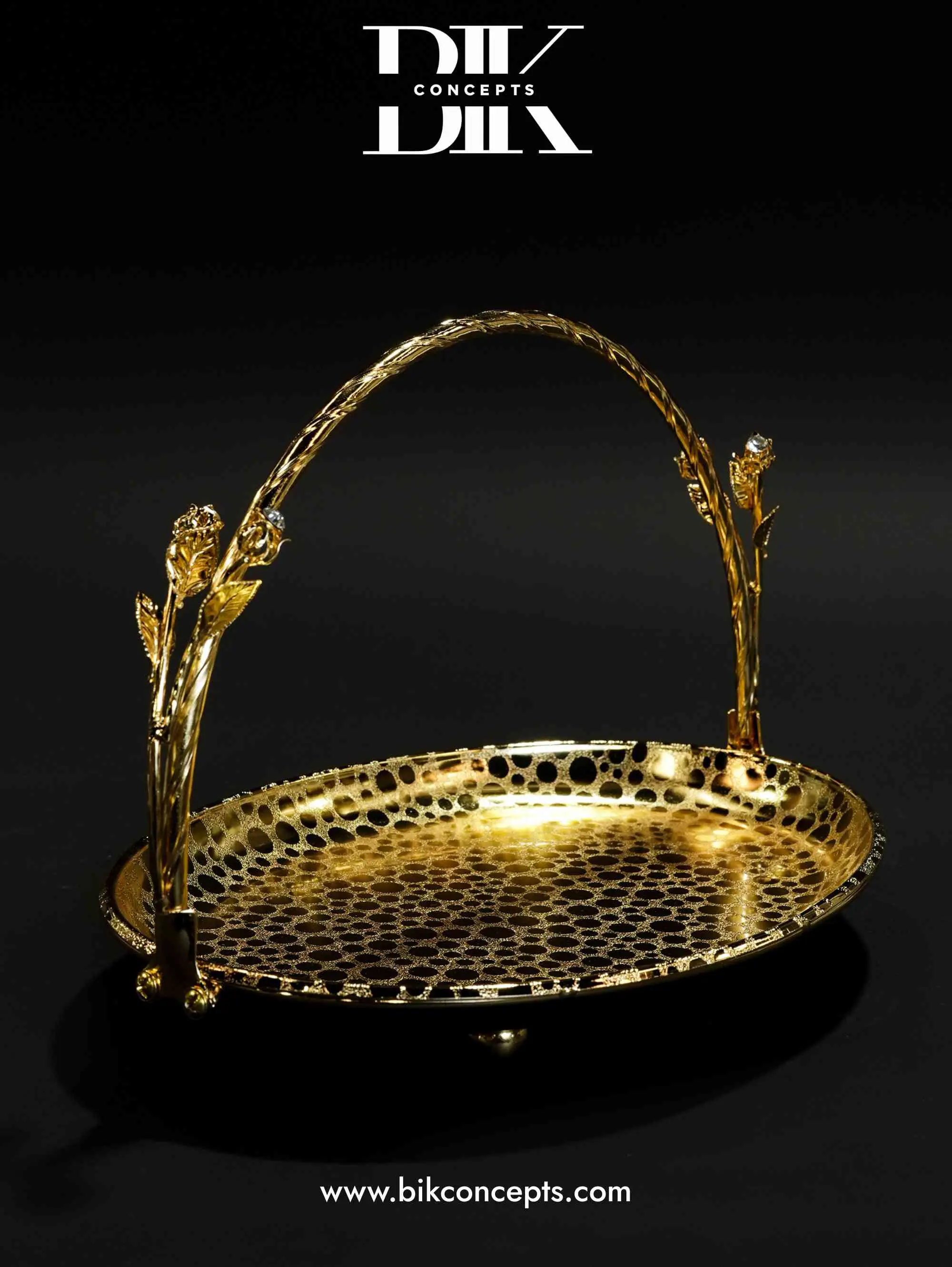 Full Gold Rose Basket Tray – Luxury Oval Decorative Serving Tray