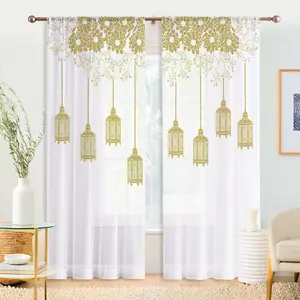 2pcs Ramadan Nordic Lampshade Curtains, Dark Plant Decor, Handmade Rod Bag Style, Daily Home Window Decoration