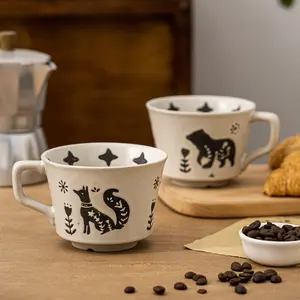 Ceramic Coffee Mug set of 2, 12OZ Novelty Stoneware Tea Cups with Flower Spoon, Cute Mugs for Women Men, Suitable for Cocoa Latte Espresso, Dishwasher and Microwave Safe