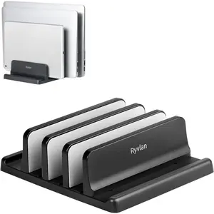 Vertical Laptop Stand, 3 Slot Adjustable Laptop Storage Rack and Desk Organizer, Silicone-Padded Holder for Multiple Devices Storage, Compatible for Tablets and Devices up to 17 Inches