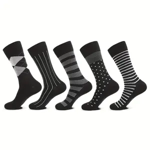 5 Pairs of Odor-Resistant Modal Dress Socks for Men, Breathable Cotton Business Crew Socks with Funny Patterns, Ideal for Formal Events and Daily Wear Men's Breathable Striped Crew Socks