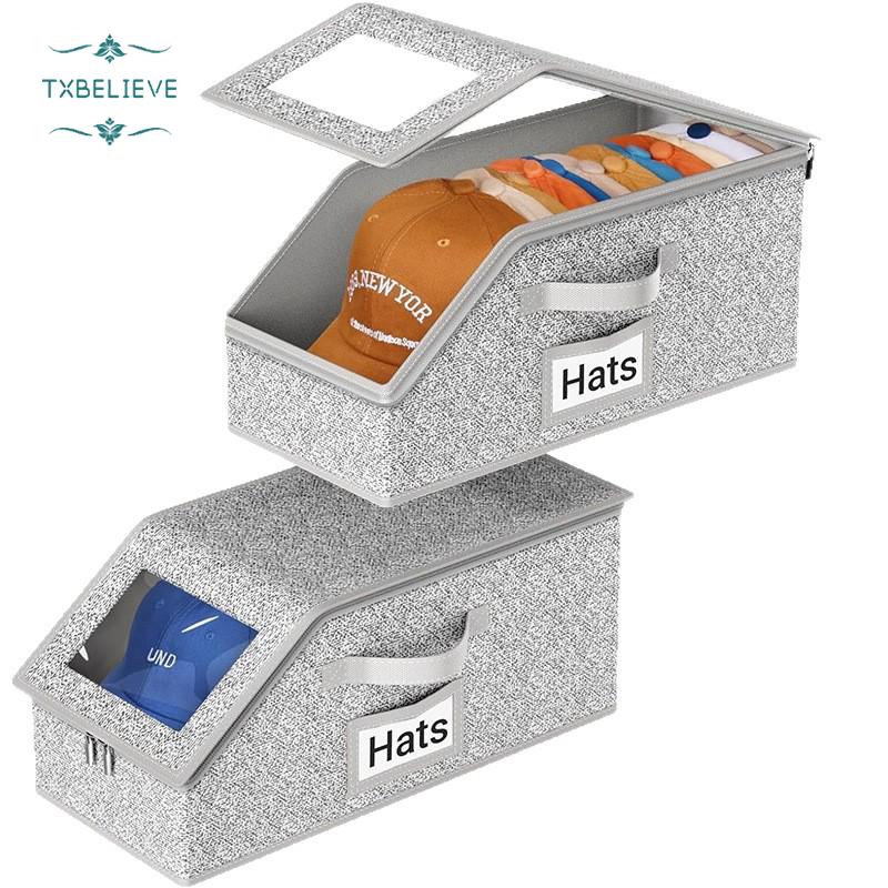 Stackable Hat Storage for Baseball Caps, Holds up to 24 Caps Hat Organizer for Closet, Sturdy Snapback Boxes