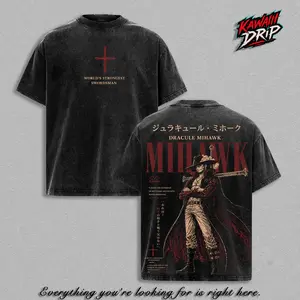 Dracule Mihawk T-Shirt - One Piecee Anime Double Printed Vintage Washed Tee Unisex Oversize Anime Manga Washed Heavyweight Cotton T-Shirt