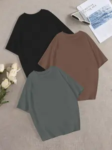 Women's Solid Round Neck Fit Tee, Casual Style Basic Short Sleeve T-shirt for Summer, Ladies Everyday Clothing for Daily Wear Top