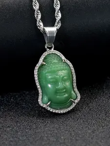 Elegant Jade Buddha Statue Pendant Necklace, Pendant Design, Religious Amulet Jewelry for Men & Women, Spiritual Protection Accessory