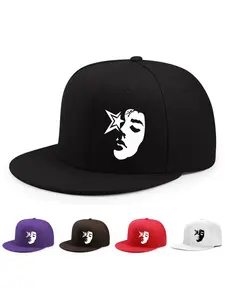rban street style adjustable baseball cap, unisex - wide brim, face design, available in 6 colors (black, purple, brown, red, white, gray), sun-protective, stylish flat-brimmed cap, durable headwear.