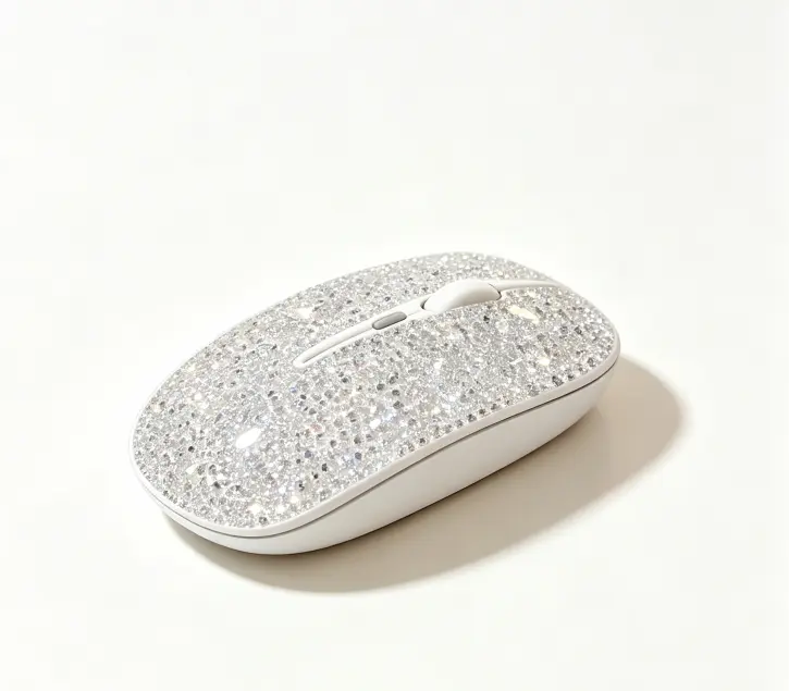 Cute Transparent Office Mouse- Crystal stickers  , Elegant White Wireless Mouse with Sparkling Rhinestones for Stylish Computing fire key rapid