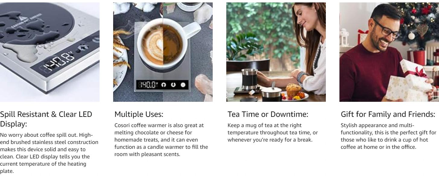 COSORI Coffee Mug Warmer & Mug Set, 17 oz Beverage Cup Warmer for Home & Office, Touch Tech & LCD Display, 304 Stainless Steel, Ideal Coffee Gift