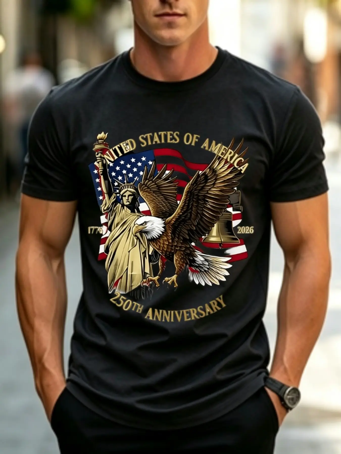 Men's 2026 USA 250th Anniversary Patriotic Eagle Crewneck Short-Sleeve T-Shirt