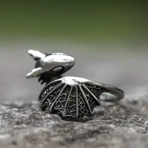 New 316L Stainless Steel Rings How to Train Your Dragon Night Fury Adjustable Ring Fashion For Men Women Jewelry Gift