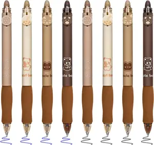 8Pcs Cute Retractable Erasable Gel Pens, Blue and Black Ink Pen with Eraser Clear, Smooth Writing Comfortable to Use for Note Taking Marking Planner Crossword Puzzles