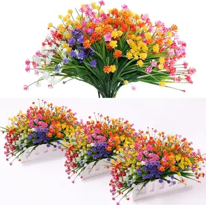 24 Bundles Artificial Outdoor Flowers Plastic Flowers Greenery Fake Flowers, Faux Florals for Home Decor Window Box Garden Patio, Porch, Hanging Planter, 5 Colors
