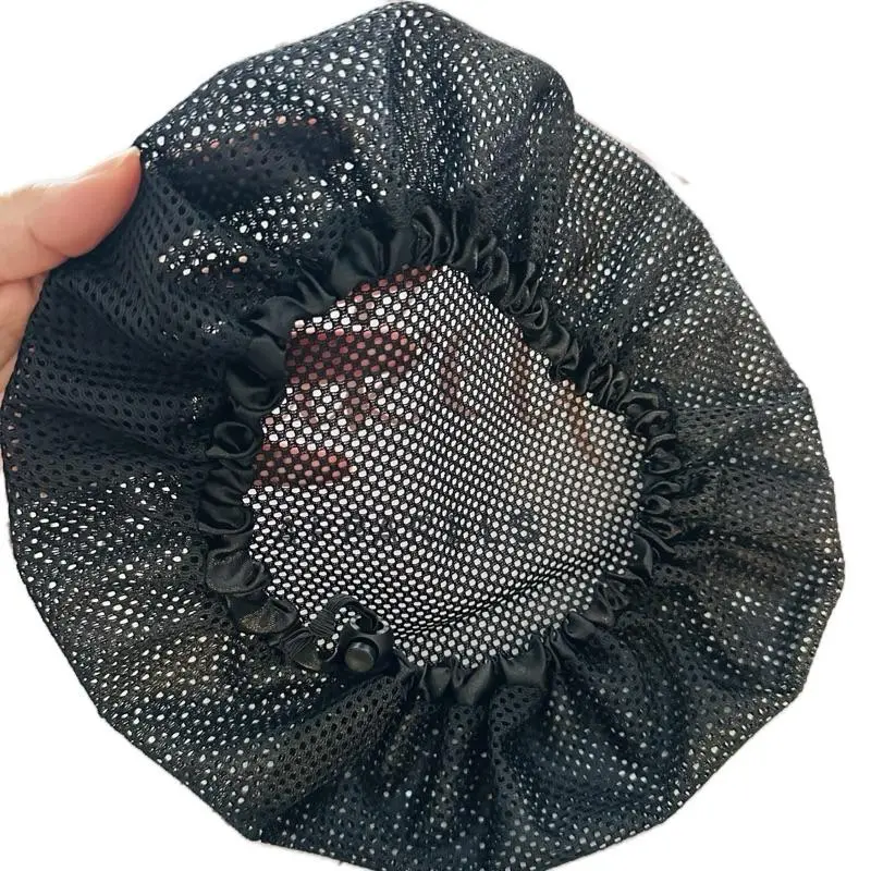 The Reusable Lunch Lady Bonnet, Wrap Net, Hair Net for short or long hair. Washable polyester Hair Net, Adjustable Satin Trim, Anti slip hair net, Anti Slip Sleep Cap, Black full head hair net Haircare Heatless with adjustable Elastic Disposable Set