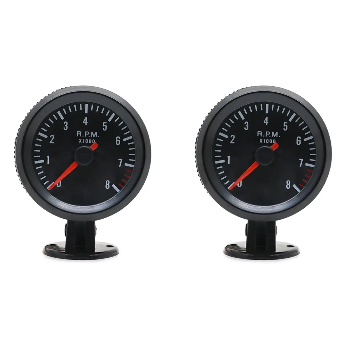 2pcs 2Inch 52mm Car Meter Tachometer RPM Gauge 0-8000RPM Analog Black Case for 1-8 Cylinders Gasoline Car