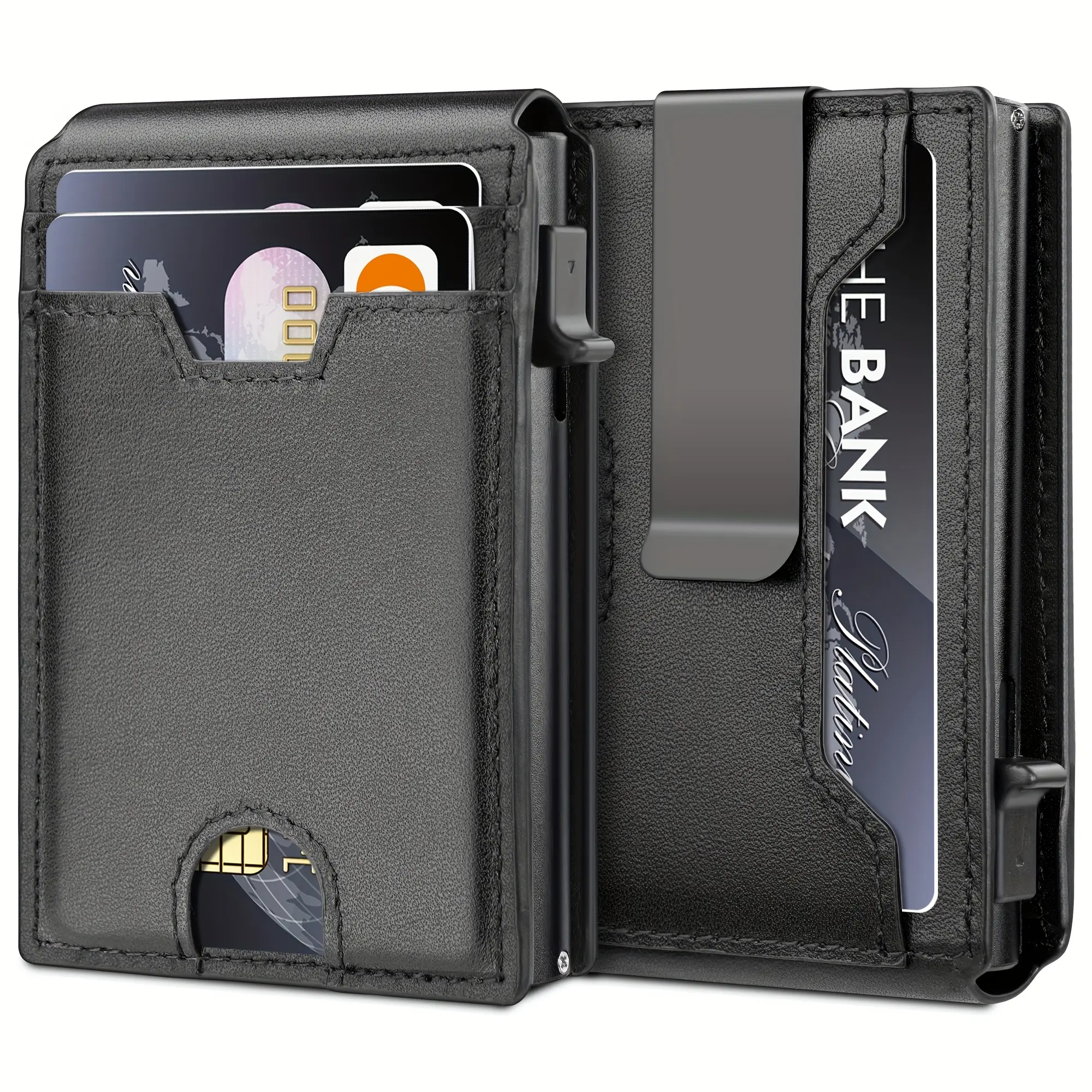 Men's Wallet, Minimalist Slim Compact Billfold with Cash Clip & ID Window, RFID Blocking Pop-Up Metal Aluminum Credit Card Holder, Men's Bags & Luggage