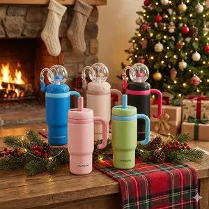 【COMOBEBE】24oz Whale Fountain Tumbler – Fun & Functional Design for All Ages, Dual-Lid Convenience, Sturdy Handle, Easy to Clean, Leak-Resistant Stainless Steel Cup