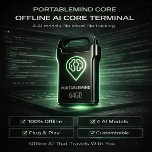PortableMind CORE Offline AI Assistant Flash Drive, Portable Offline AI Assistant for Computers & Office Use