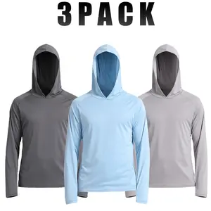 3 Pack Men's Performance UPF 50+ Lightweight Breathable Sun Protection Hoodie Fishing Shirt Long Sleeve Hoodie for Swim Hiking Boating Running Sports Athletic Top Women Rash Guards Athleisure Dry Quickly