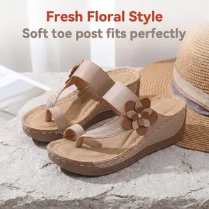 Women Sandals Fashion Sandals, sandals for summer Floral Decor Women's Slip-On Flip Flops | Comfortable PU Sole, Casual Open-Toe Flat Sandals, women sandals, Lightweight Non-Slip, Breathable Daily Footwear