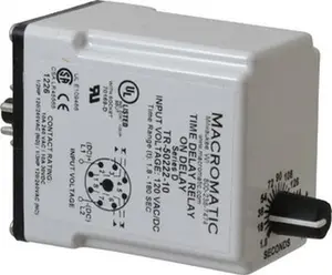 Macromatic 8 Pin, Multiple Range DPDT Time Delay Relay 10 Contact Amp, 120 VAC/VDC, Knob TR-50222-10
