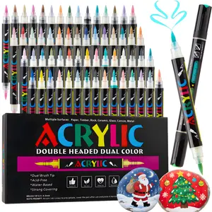 Acrylic Paint Marker With Dual Brush Tips Dual Color, Automatic Ink Control, Water Based Ink Paint Markers For Rock, Wood, Ceramic, Glass, Stone, Fabric, DIY Crafts Textile & Art Supplies Back to school Acrylic Painting Pen