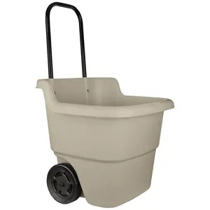 Suncast LC1250D 15 Gallon Poly Multipurpose Rolling Lawn and Garden Cart, Taupe