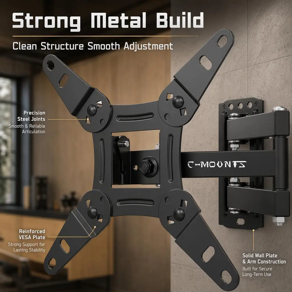TV Wall Mount Full Motion TV Mount for 13 to 42 Inch TVs and Monitors Swivel Tilt Extension Articulating Arm Space Saving Wall Bracket Max VESA 200x200 Holds up to 44 lbs Small TV Mount Bedroom Kitchen Office Guest Room Corner Viewing LED LCD Screen