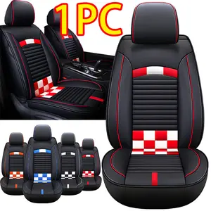 Luxury Waterproof Car Seat Covers with Red & White Checkered Design for Enhanced Comfort and Style in PU Leather Material