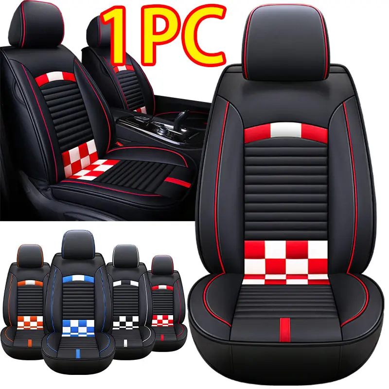 PU Leather Luxury Waterproof Universal-Fit Car Seat Covers - Red & White Checkered Design, Cushions for Enhanced Comfort, Style and Seat Protection, Car Seat Cushions
