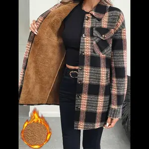 Women’s lapel, single-breasted cotton-padded jacket with a chest pocket and a plaid pattern, featuring long sleeves. Suitable for autumn and winter, ideal for daily travel, campus, office, leisure parties, and other occasions.