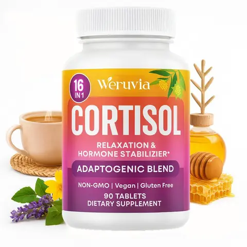 Women's Vegan 16-IN-1 Cortisol Support Mineral Supplement Tablets - Magnesium Soothe, Ashwagandha Calm, L-Theanine, Probiotics - Hormone Balance, Stress Relief, Brain Health, Digestive Health, 90ct