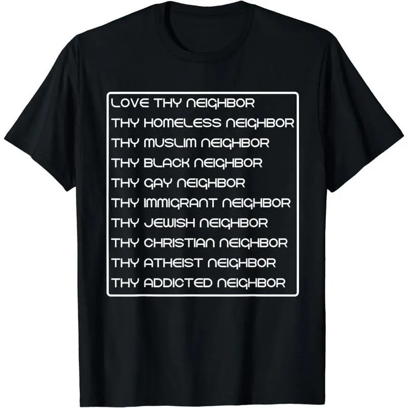 Women's "Love Thy Neighbor" Graphic Print T-Shirt, Soft 100% Cotton Shortsleeve Top with Digital Print for Inclusive Communities