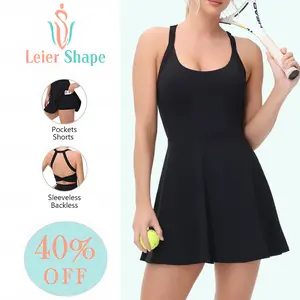 LeierShape New Yoga Athletic Women’s Backless Sleeveless Tennis Dress with Built-In Shorts & Pockets – Soft, Stretchy Activewear for Summer, Workout, Daily Wear, Date Night & Back to School