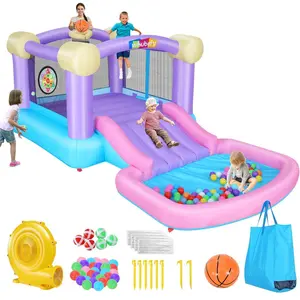 AKEYDIY Inflatable Bouncy Castle Bounce House Volleyball Game Park- Huge  Sport161‘’x82‘’x63‘’（409*208*160CM） Bouncy House with Large Bouncer Area/Dual Slides