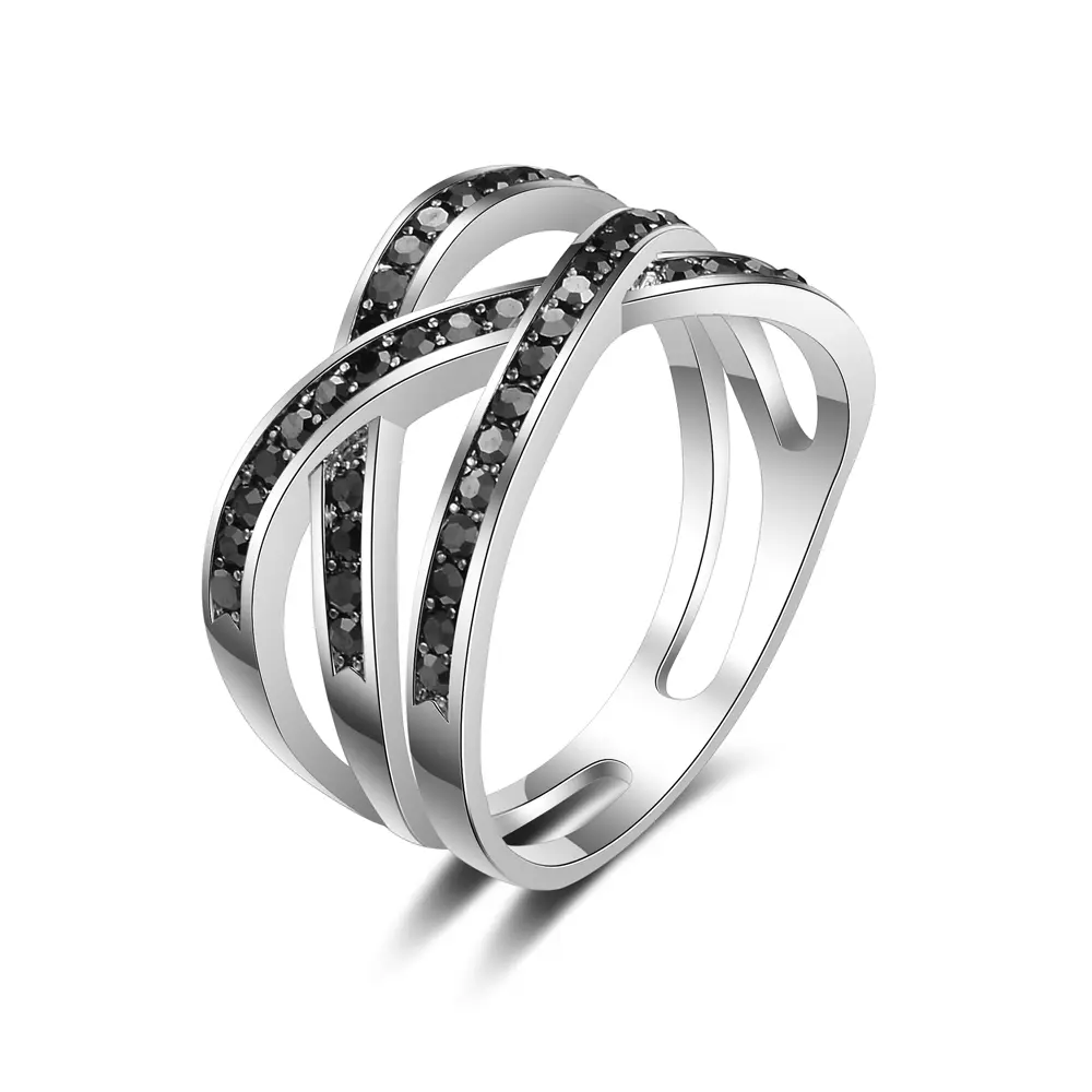 Aprilery Women's Vintage-Style Statement Ring with Black Crystals, Crisscross Openwork Design, Modern Fashion Jewelry for Everyday Wear, Vintage Touch