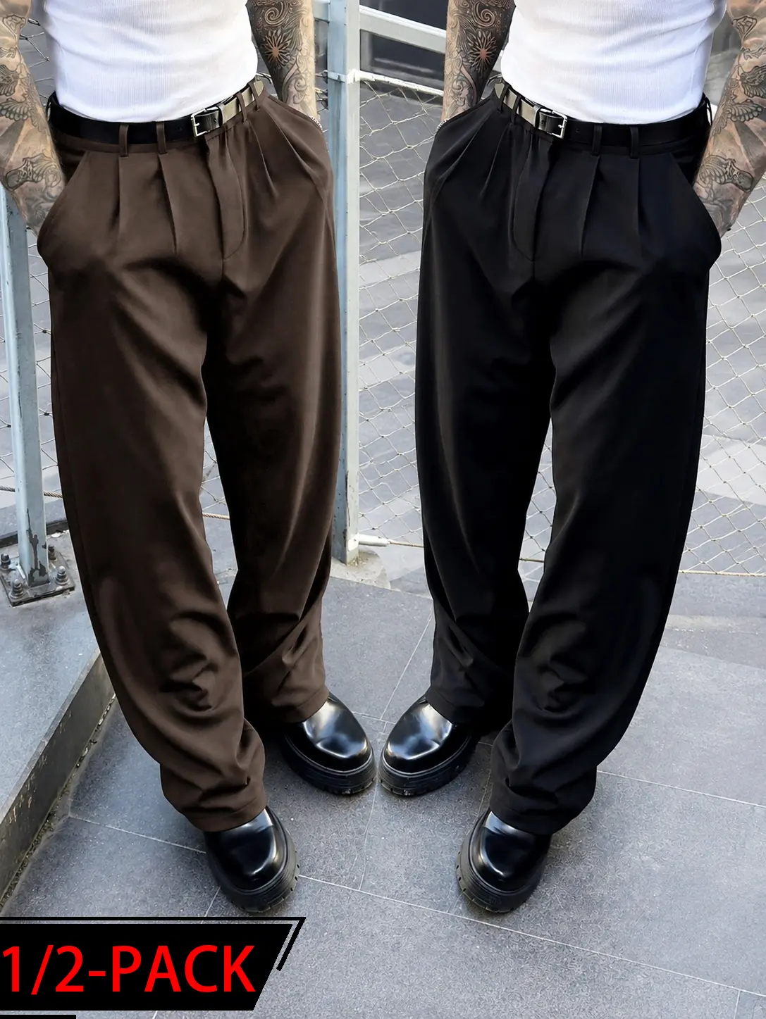 1/2 Pack Men's Loose Casual Dress Pants, Pleated High Waist Straight Leg Fashion Trousers with Pockets, Baggy Business Office Suit Pants, Y2K Streetwear Slacks for Work, Daily Wear, Party, Travel, Spring Fall, Men's Modern Relaxed Fit Bottoms, Smart Looks