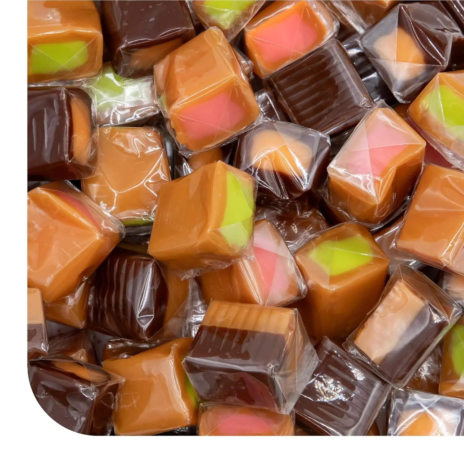 Assorted Caramel Candy Mix 5 lb | Individually Wrapped Creamy Filled Caramels | Vanilla, Chocolate, Apple & Strawberry Chewy Candy