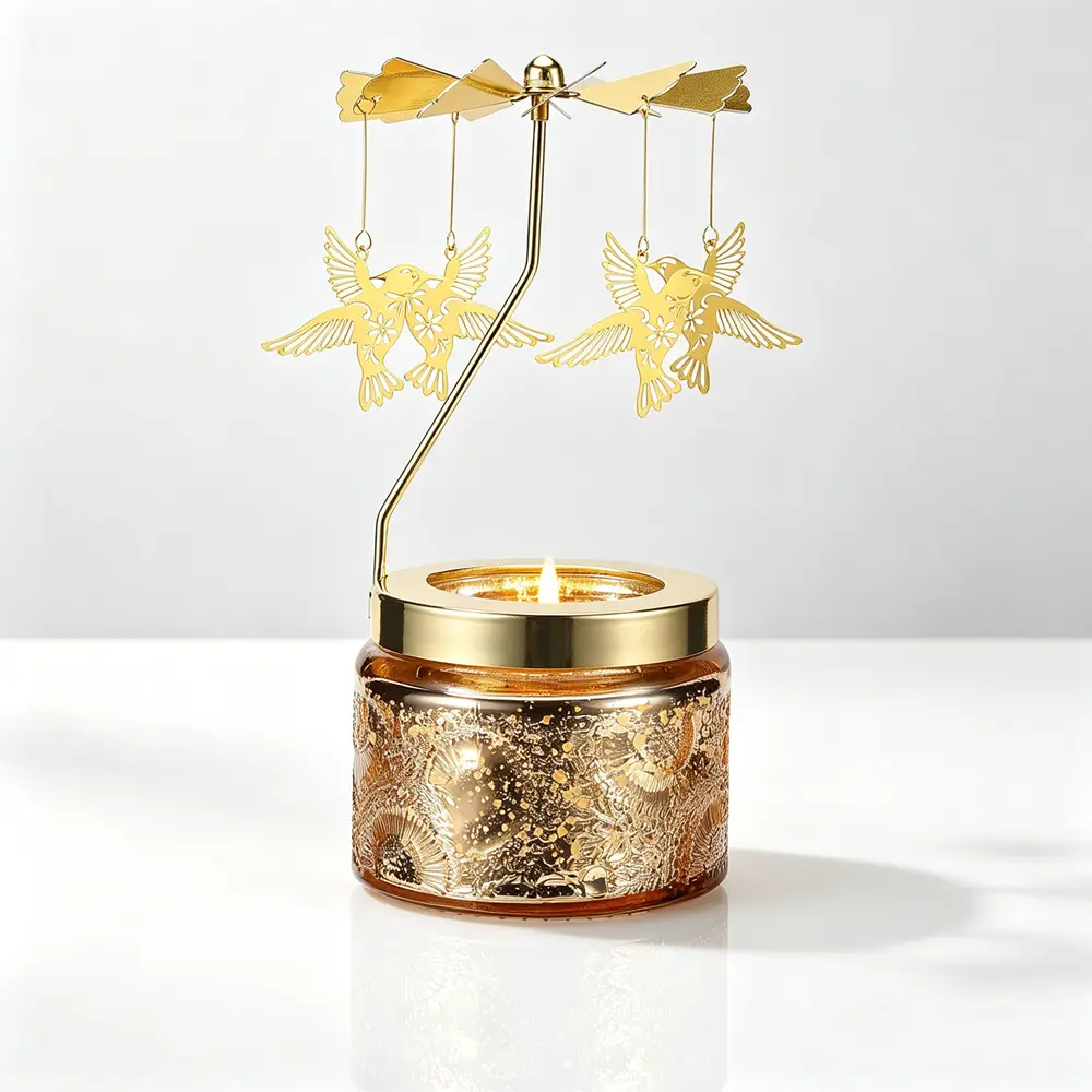 CURIMAMA Golden Hummingbird Glass Thermal Aroma Candle with Heat-Driven Metal Ornament Candle Holder Decor, Desk Back to School Home Decor, Birds-Themed Bedroom Accessory, Unique Gift for Women (Birthday, Thanksgiving)