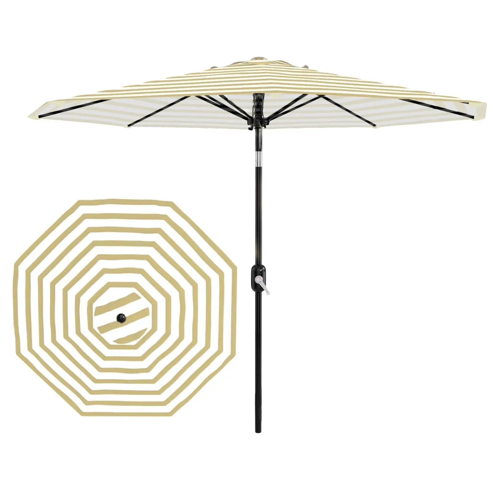 GARVEE 9FT Striped Patio Table Umbrella, Outdoor Umbrella with Push Button Tilt, Crank, 8 Sturdy Ribs, UV Protection & Waterproof for Garden, Deck