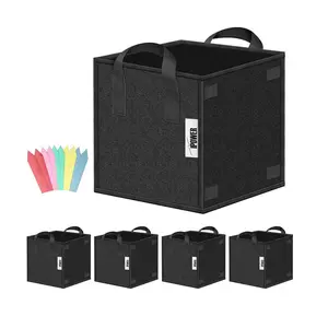 iPower Square Grow Bags with Handles - Thick Nonwoven Fabric Planting Pots for Indoor & Outdoor Gardening - Black - Superior Aeration & Easy Storage - 260g Weight - 4 Pack