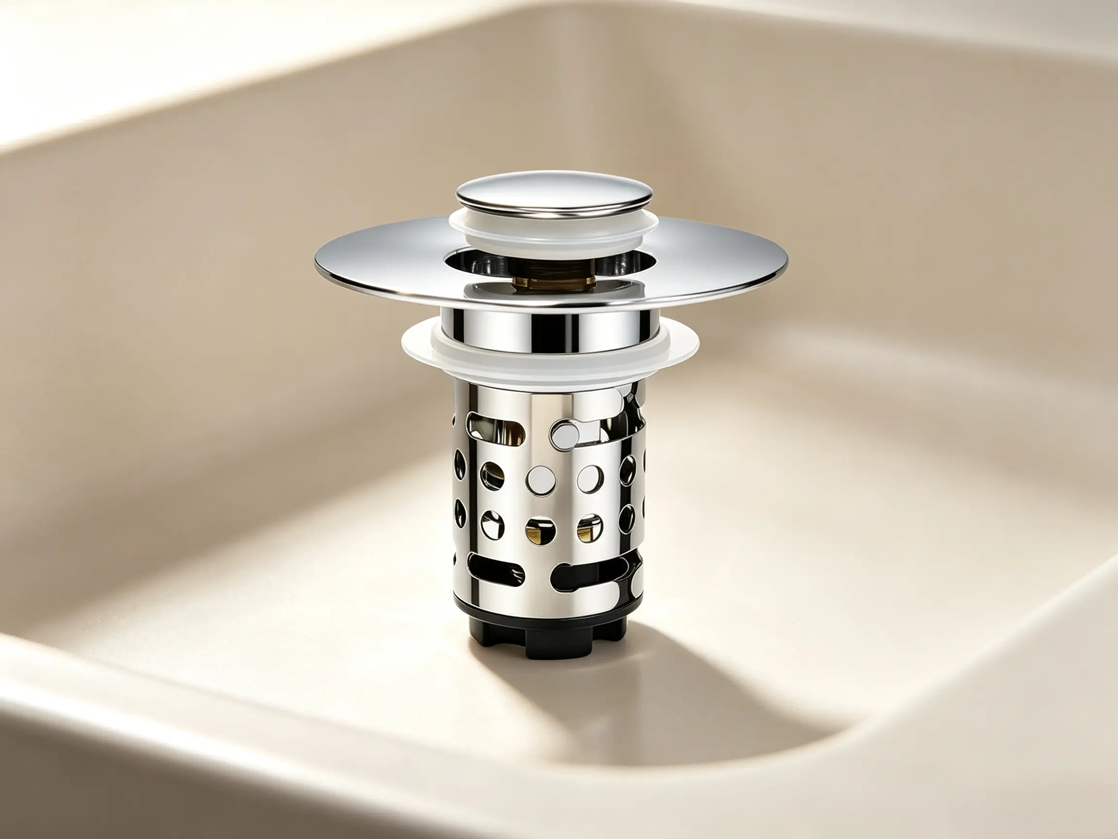 Woosie Upgrade 3-in-1 Stainless Steel Pop-Up Basin Drain Plug, Bathroom Drain Stopper Accessory for Wash Basin Pipe Clog Prevention