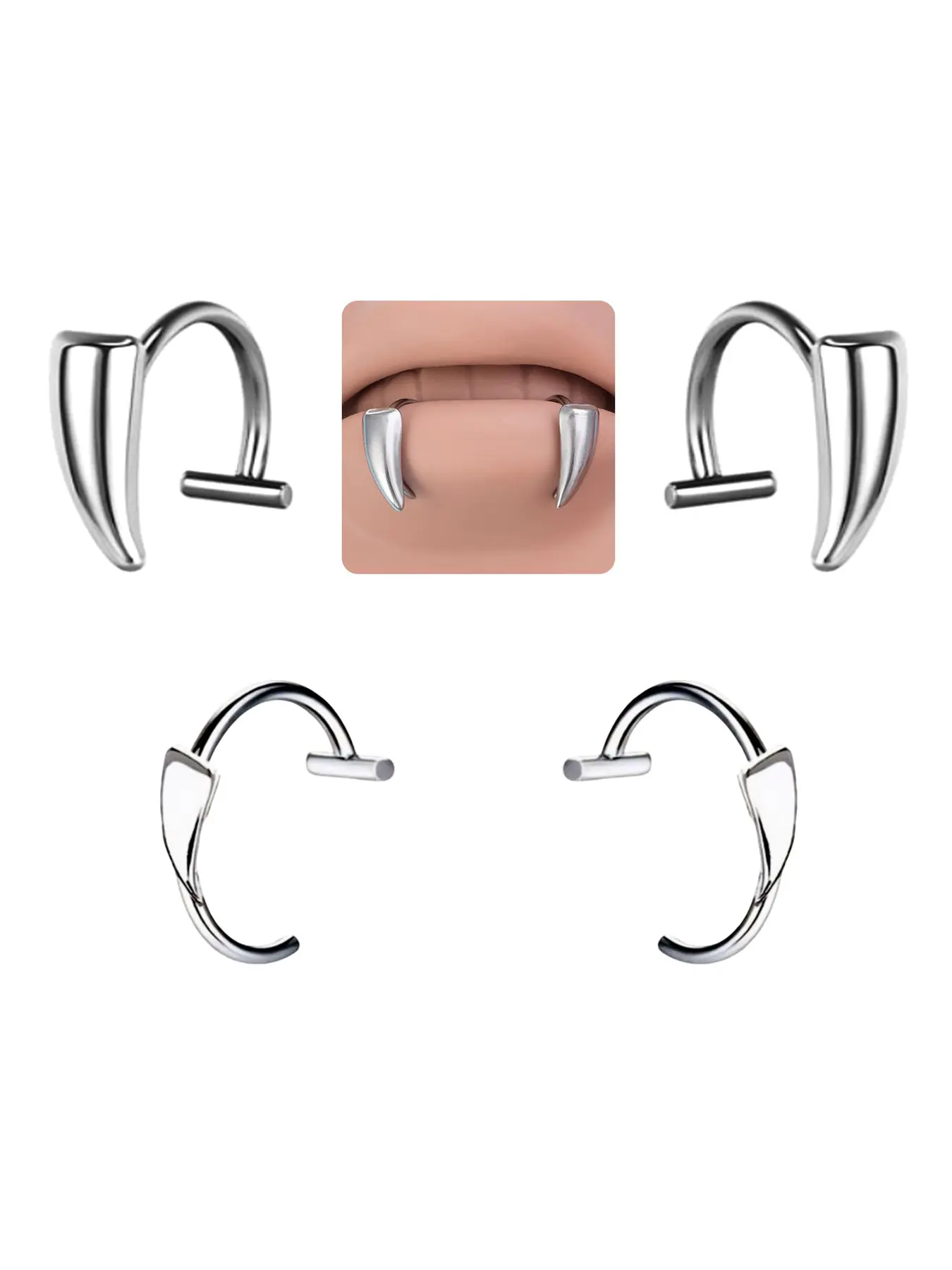 Fake Lip Ring Vampire Teeth Ring Adjustable Clip on Lip Piercing Non-Piercing Lip Cuff Ear Cuff Earrings Faux Snake Bite Nose Piercing Jewelry For Women Men Halloween