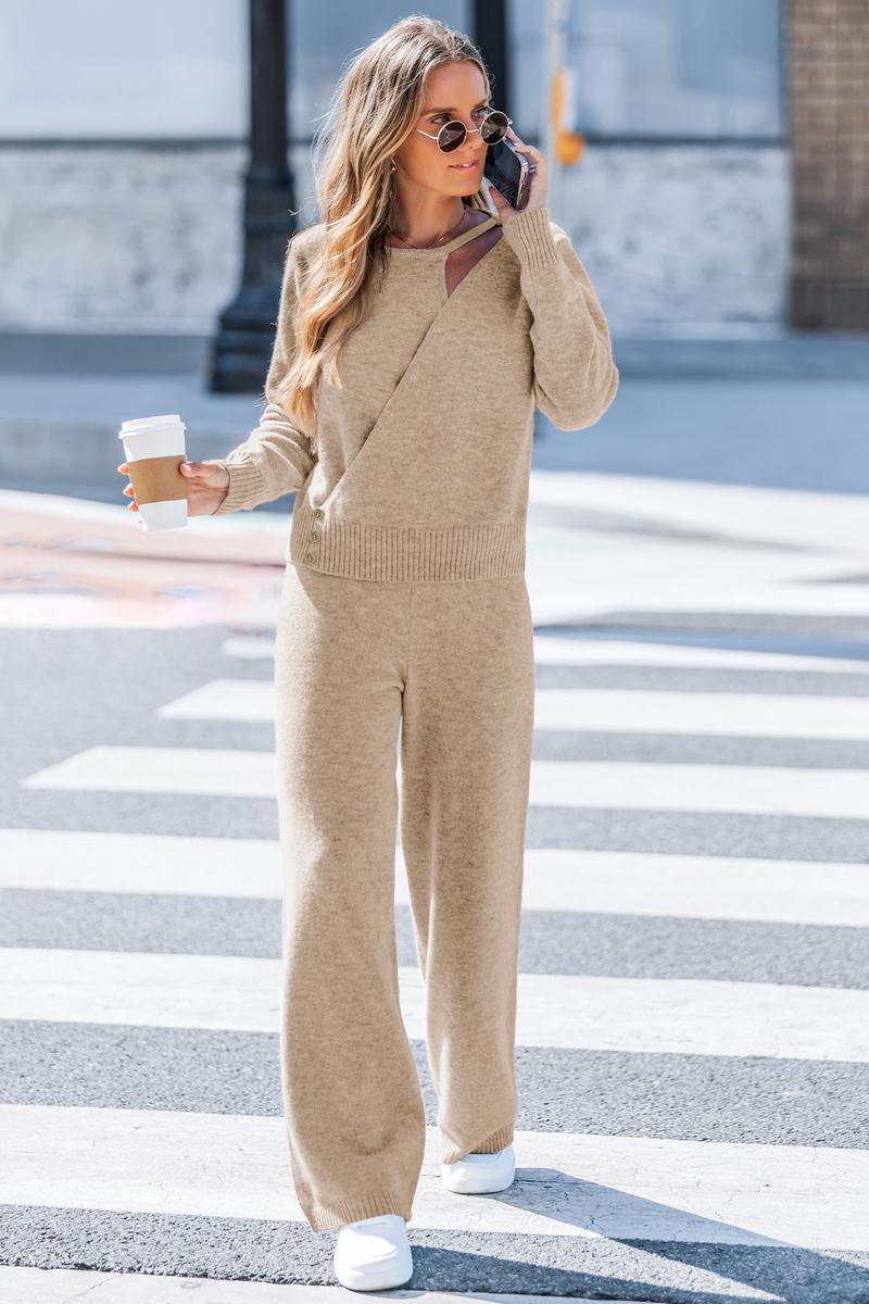 CUPSHE In the Know Sweater and Hushed Tones Pants 2 Piece Sets Women Round Neckline Long Sleeves Top Loose Leg Cozy and Casual Outfit Womenswear Clothes for Fall #outdoorfun