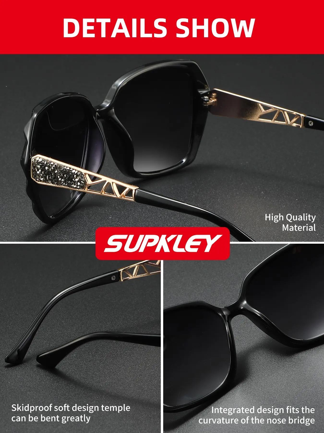 Supkley Fashion Trendy Square Sunglasses, Uv400 Protection, Luxury and Frame, Polarized Lens, Casual Style for Outdoor, Fashionable Frames Sunglasses